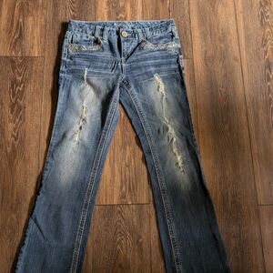 Women's Distressed Flare Jeans in Blue